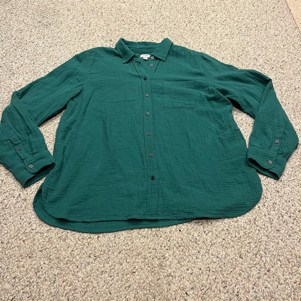 J Crew Double Gauze Button Up Shirt Green XL Coastal Preppy Lightweight Casual